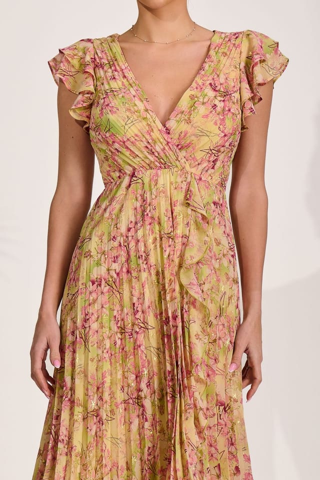 Jolie Moi Jolie Moi Women's Pleated Chiffon Dip Hem Maxi Dress - 3