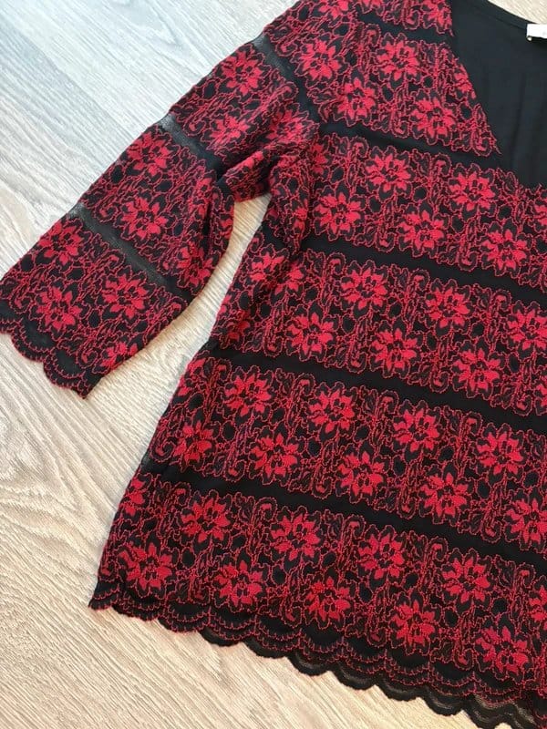 Per Una Red & Black Floral Lace Top