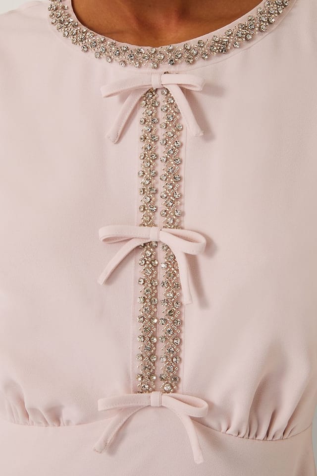 Monsoon Monsoon Women's Bonnie Bow Puff Sleeve Midi Dress Pink - 2