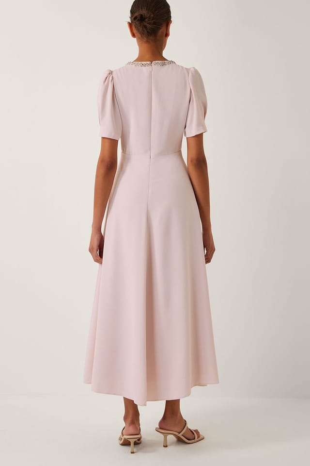 Monsoon Monsoon Women's Bonnie Bow Puff Sleeve Midi Dress Pink - 3