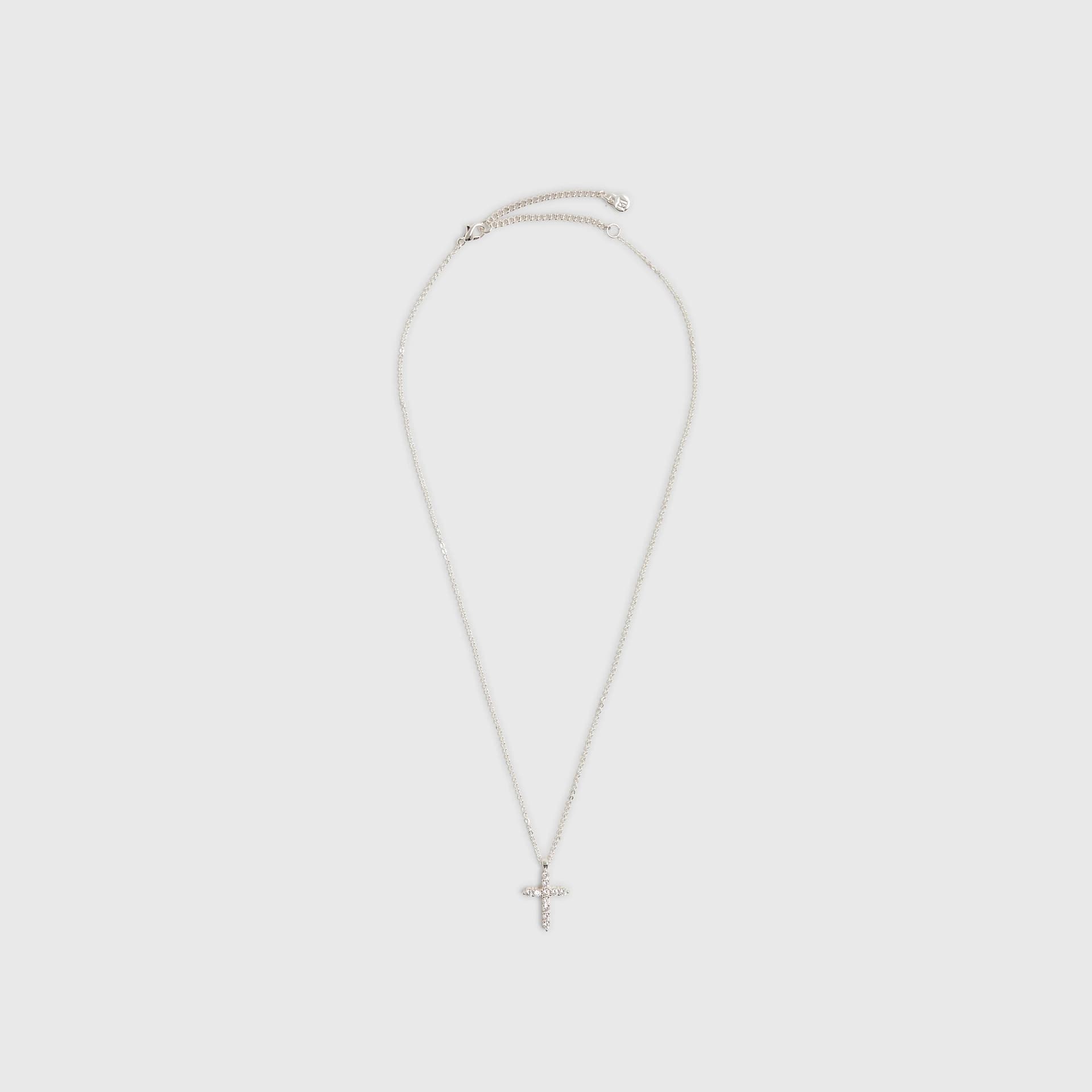 River Island River Island Womens Silver Cross Diamond Simulant Necklace