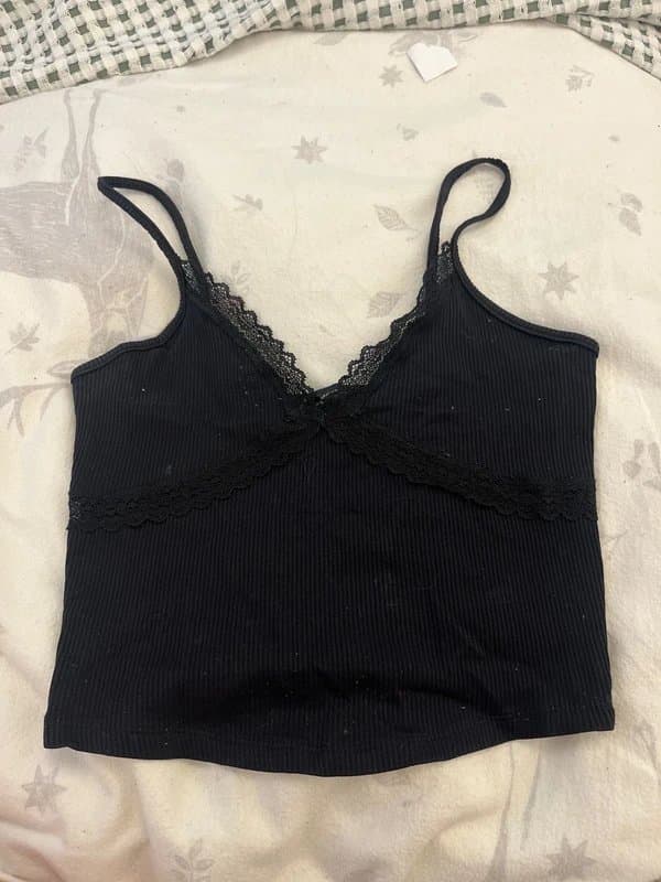 Bershka Black lace trim cami tank top Bershka