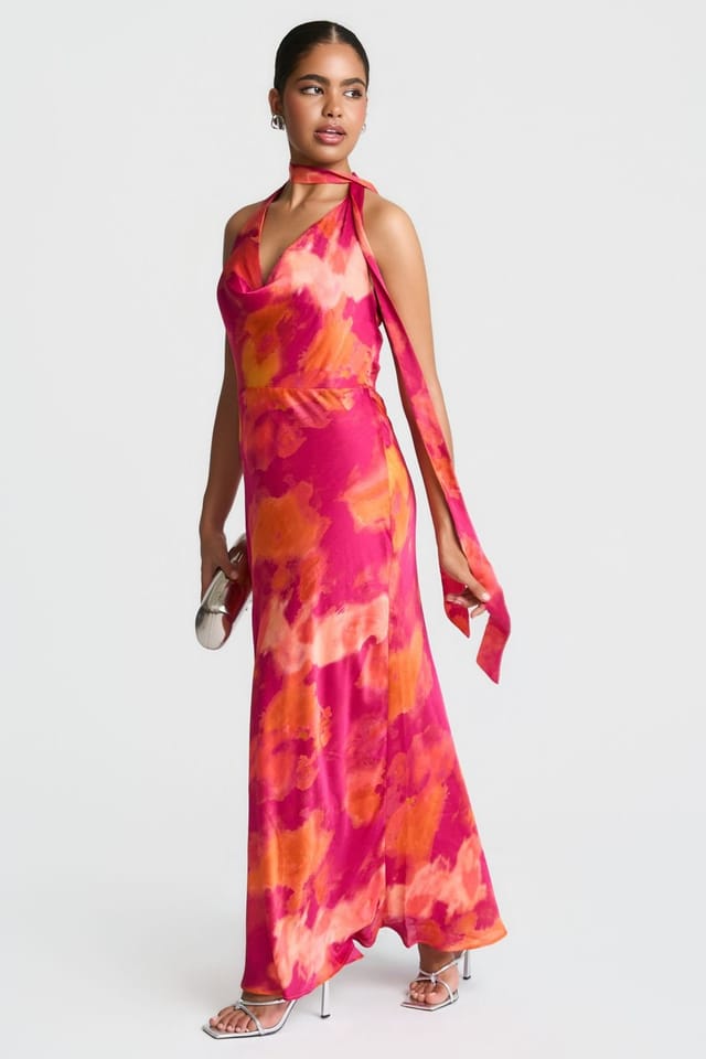 Needs No Label Needs No Label Women's Marble Scarf Neck Maxi Dress in Pink - 2