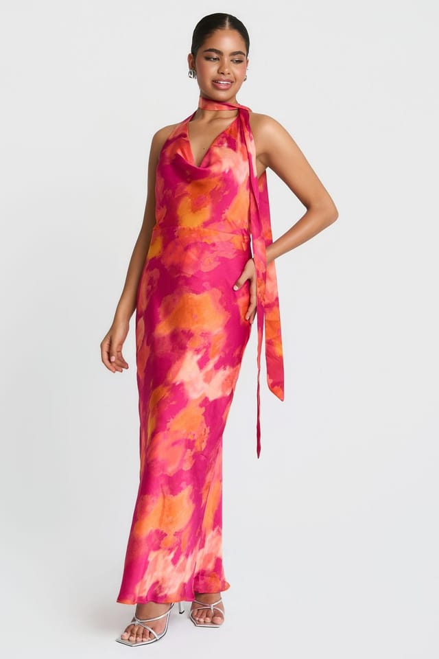 Needs No Label Needs No Label Women's Marble Scarf Neck Maxi Dress in Pink - 3