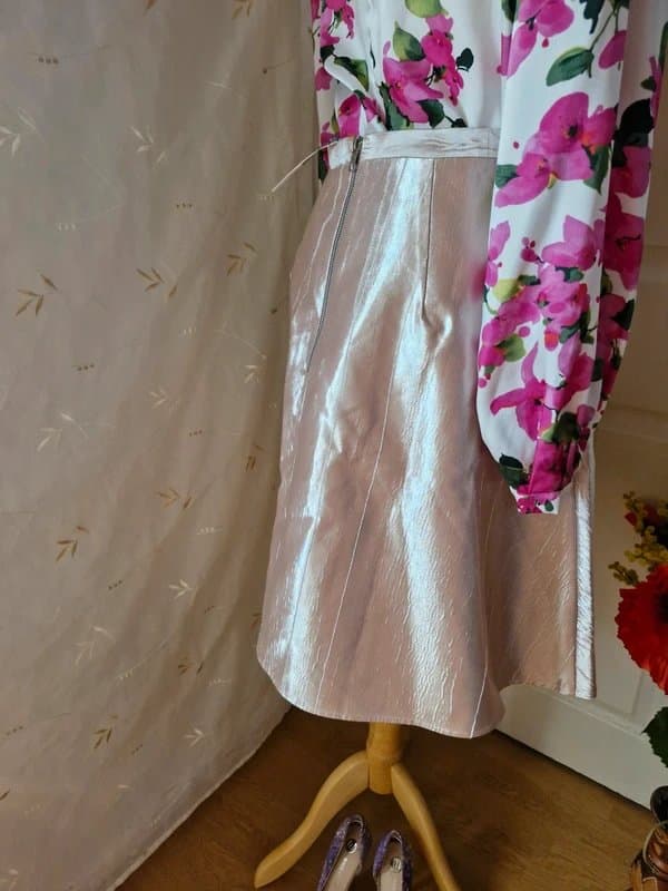 ASOS ASOS Champagne Pink Metallic A-Line Skirt - BNWT - Shimmer Pleated - UK 12