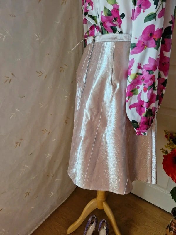 ASOS Champagne Pink Metallic A-Line Midi Skirt - Shimmer Pleated