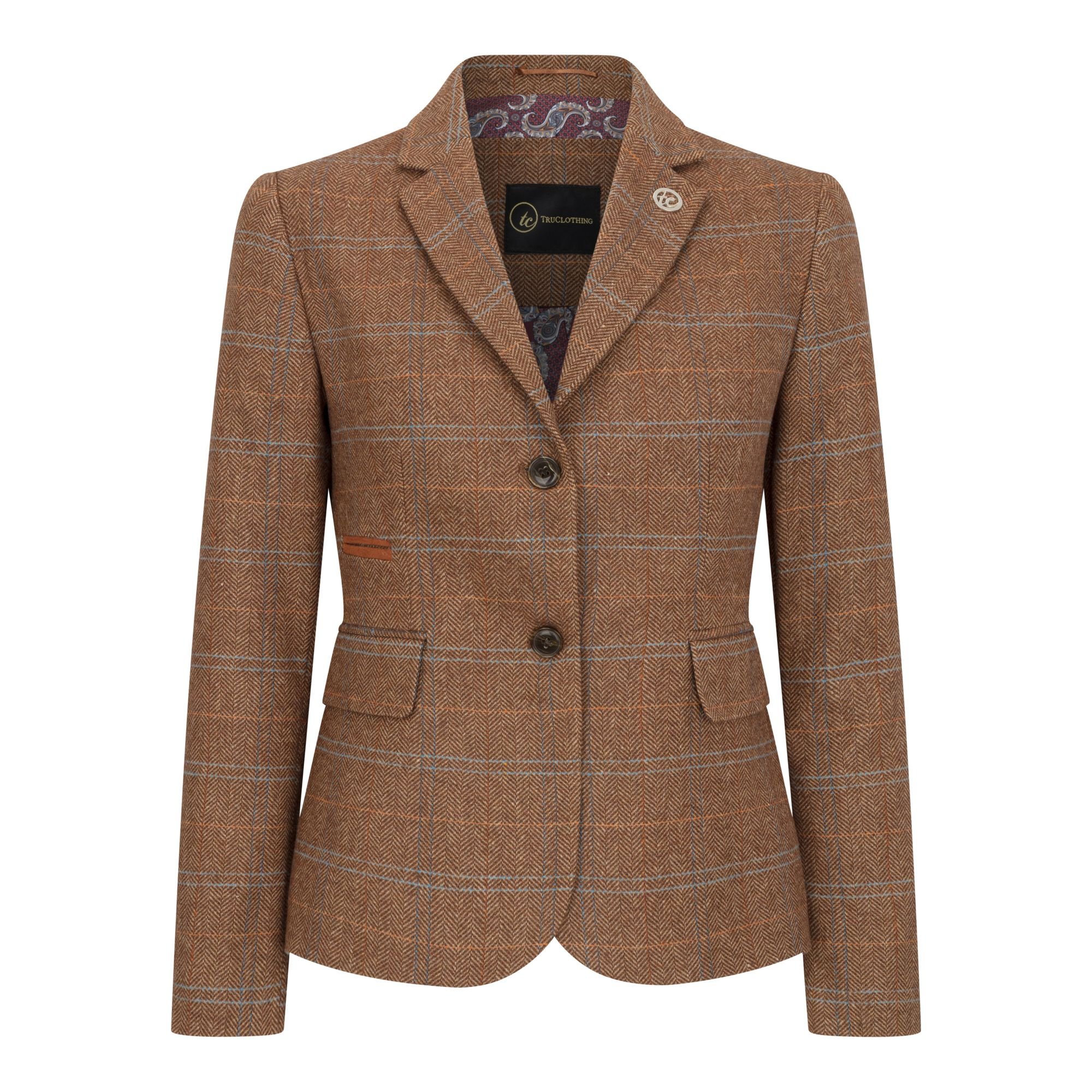 Infinity Leather Infinity Leather Women's Tailored Fit Tweed Blazer in Herringbone Check in Brown - 2