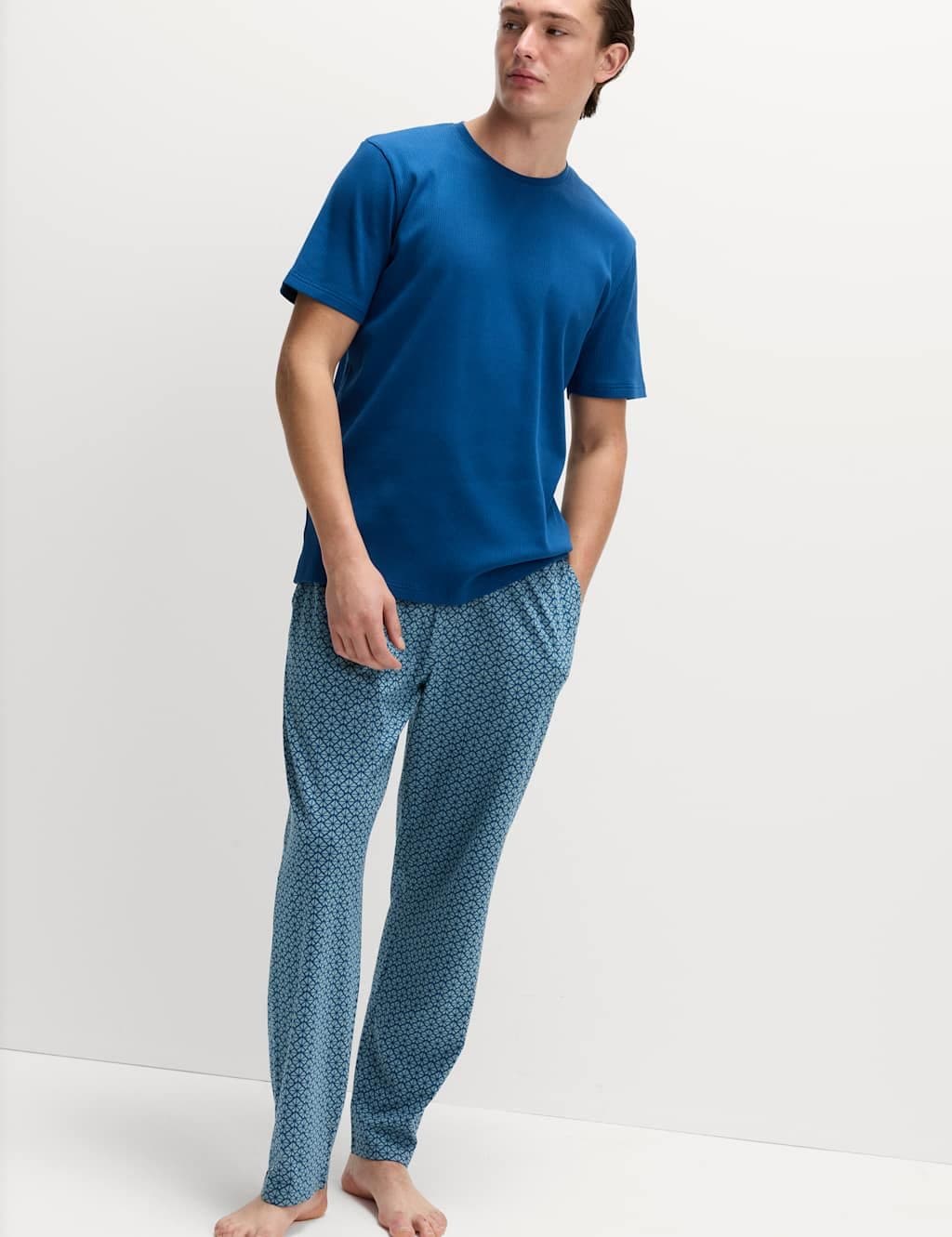 Marks & Spencer M&S Cotton Rich Geometric Print Pyjama Set Blue Mix
