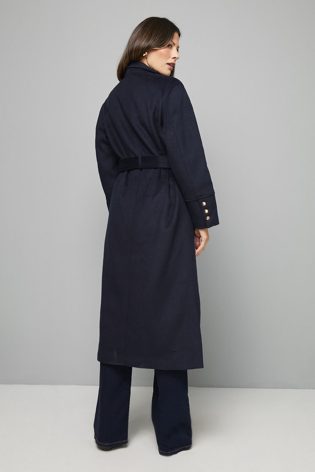 Wallis Wallis Women's Button Down Military Belted Collar Coat in Navy - 3