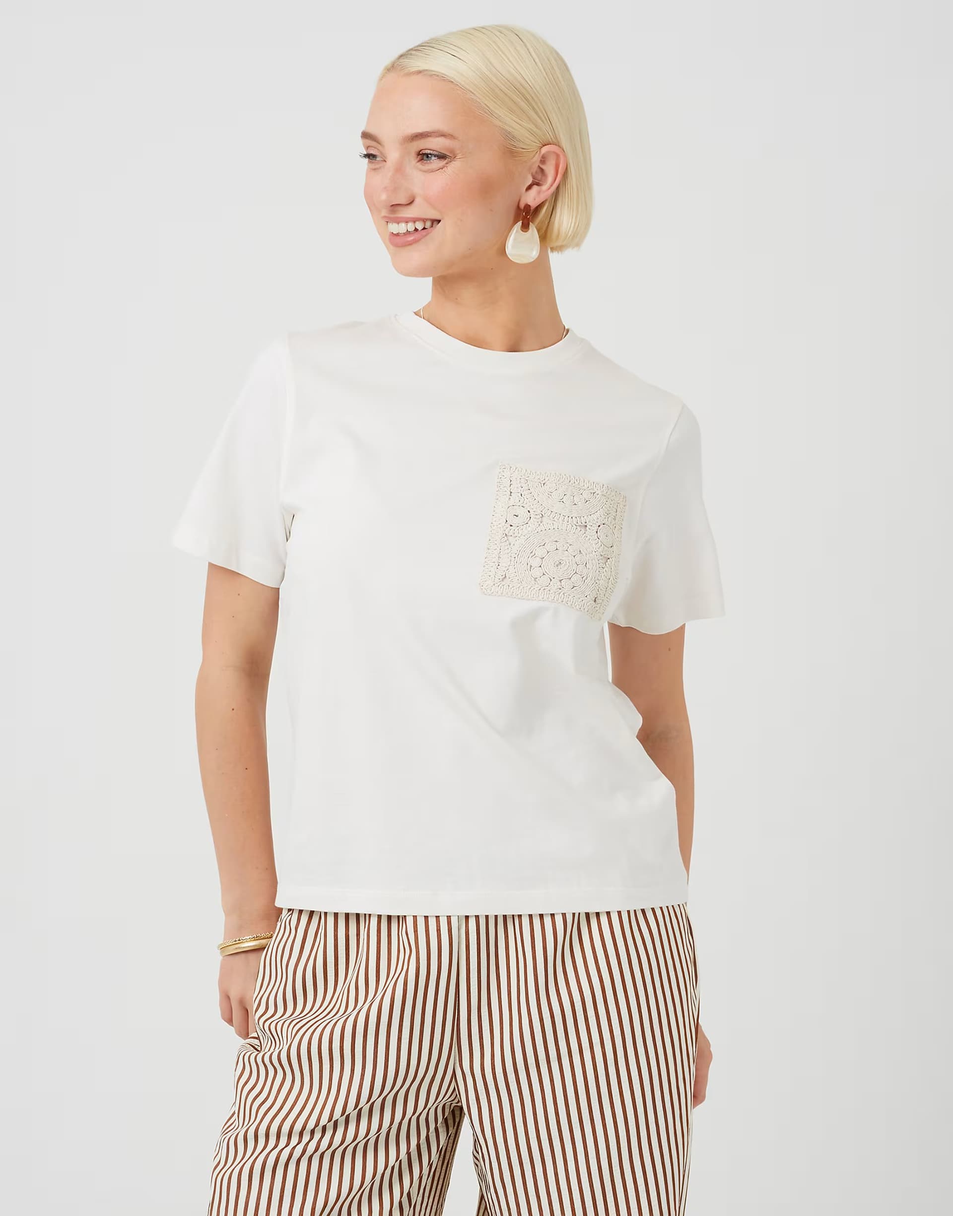 ASOS Brave Soul Cotton t-shirt with crochet chest pocket in white