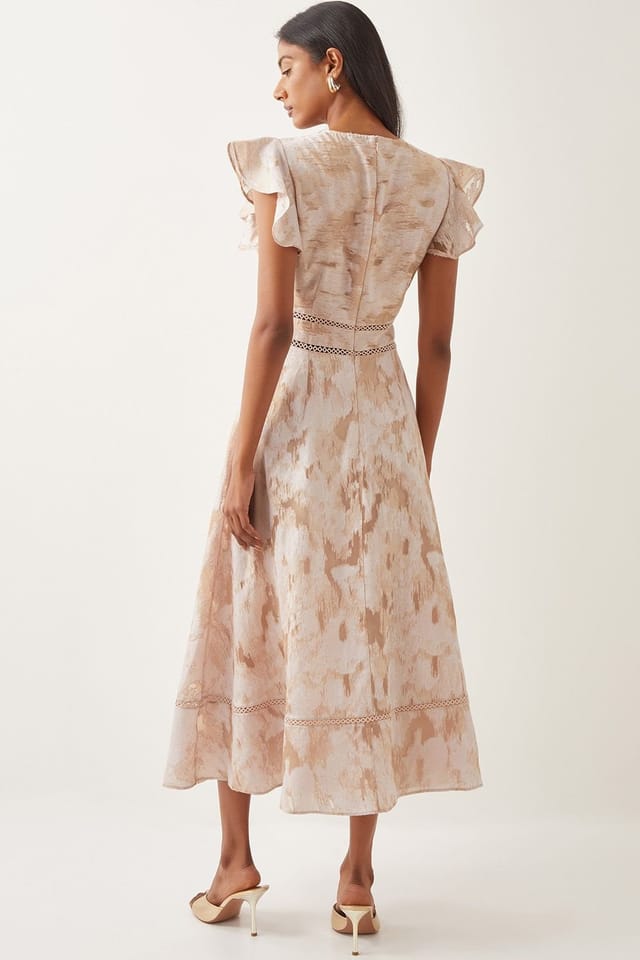 Monsoon Monsoon Women's Josie Flutter Sleeve Floral Jacquard Midi Dress Blue in Pink - 3