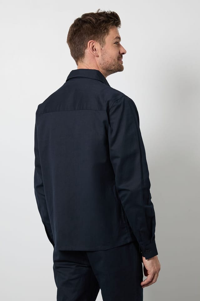 Burton Burton Men's Navy Cotton Linen Overshirt - 3