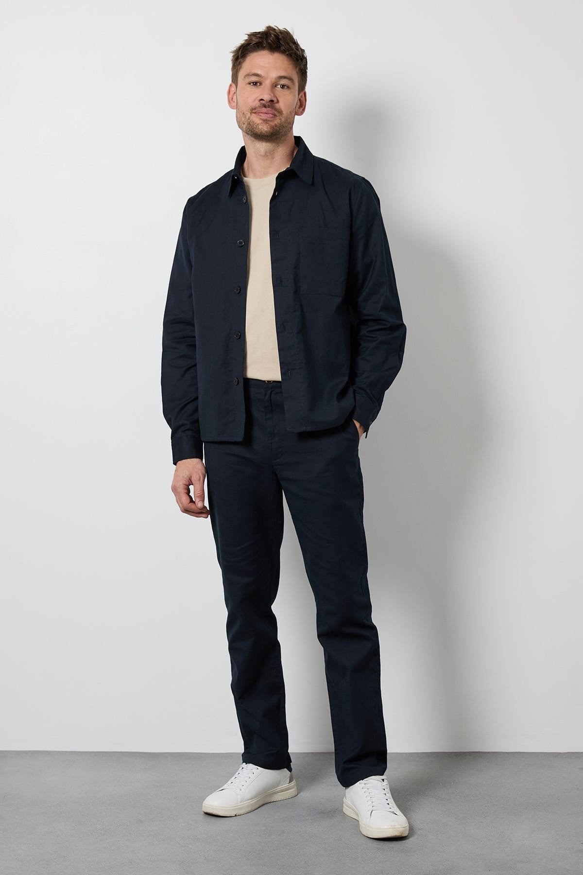 Burton Burton Men's Navy Cotton Linen Overshirt - 4
