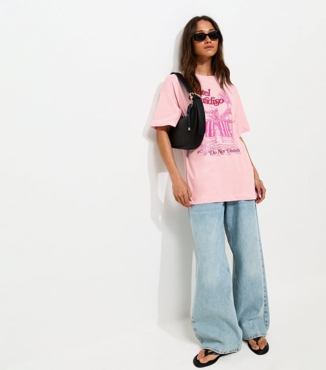New Look Women's Light Pink Cotton Hotel Paradiso Oversized T-Shirt New Look - 3
