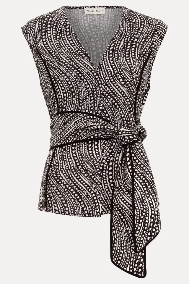 Phase Eight Phase Eight Women's Mariana Tie-Waist Printed Linen Top in Black - 2