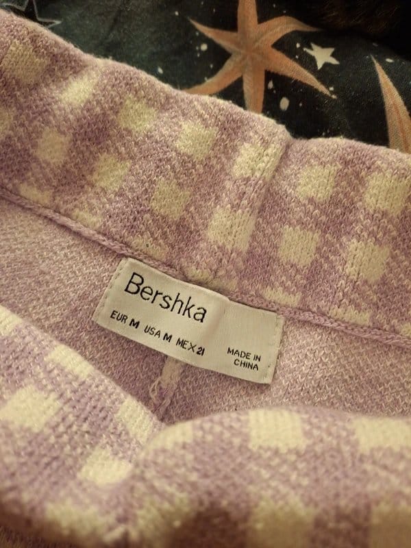 Bershka Lilac Pastel Gingham Fitted Soft Knitted Shorts
