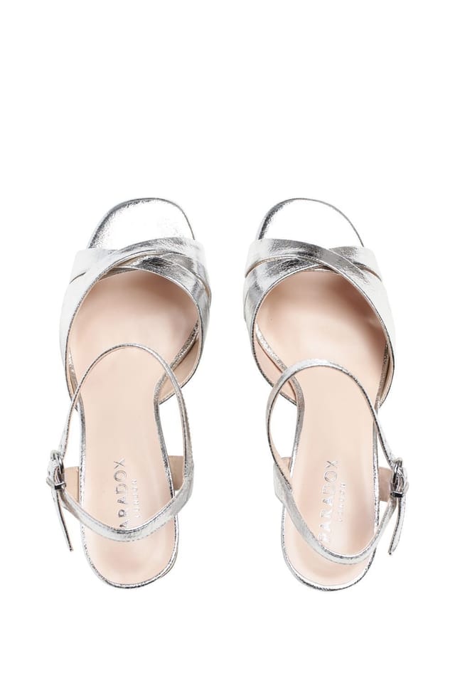 Paradox London Paradox London Women's 'Navarra' Wide Fit Platform High Heel Sandals in Metallic Silver - 3