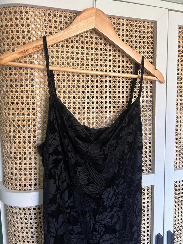 New Look velvet black midi dress - 1