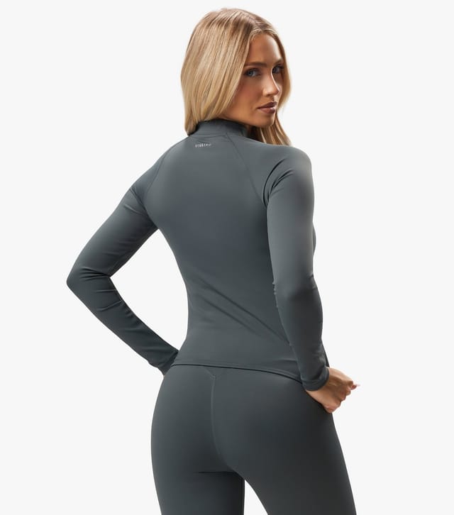 Gym King Women's 365 Khaki Green Full Zip Funnel Neck Top Gym King New Look - 3