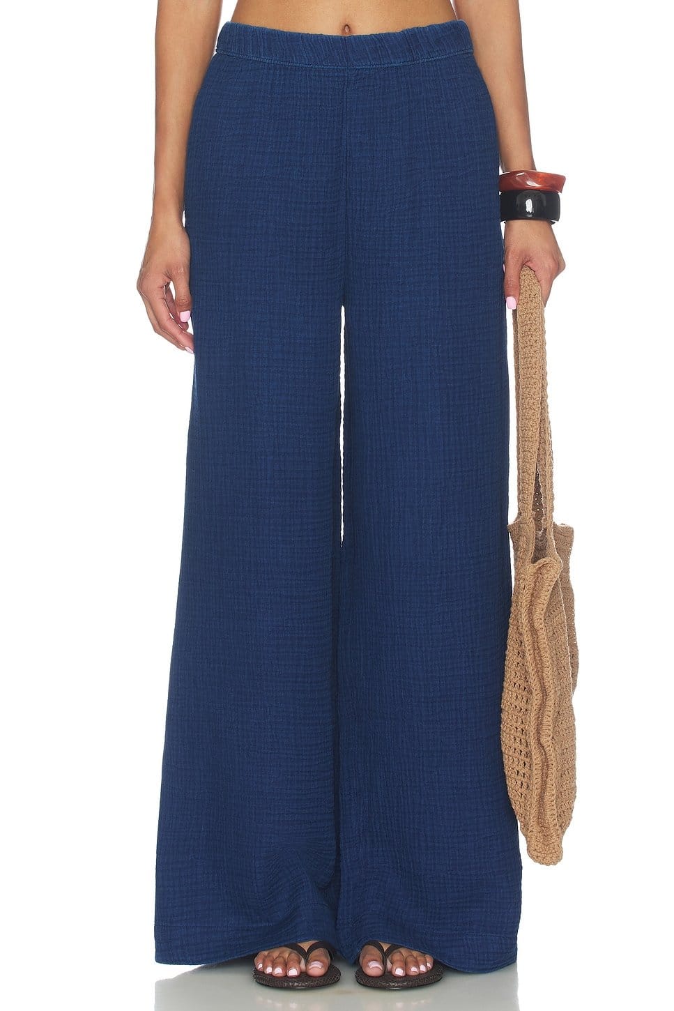 Revolve Soft Indigo Cotton-Blend Wide-Leg Pants