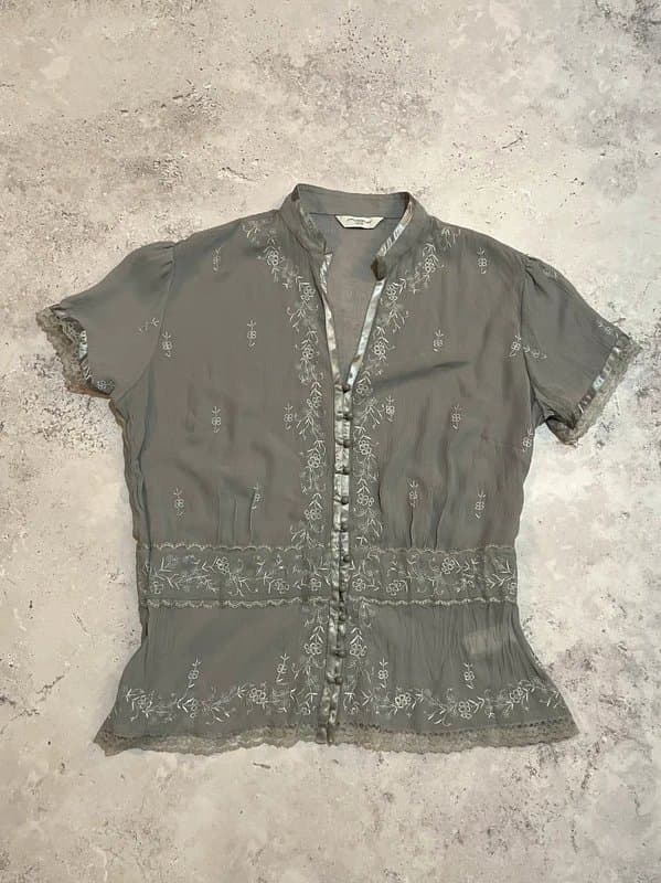 New Look Vintage sheer flower embroidered top