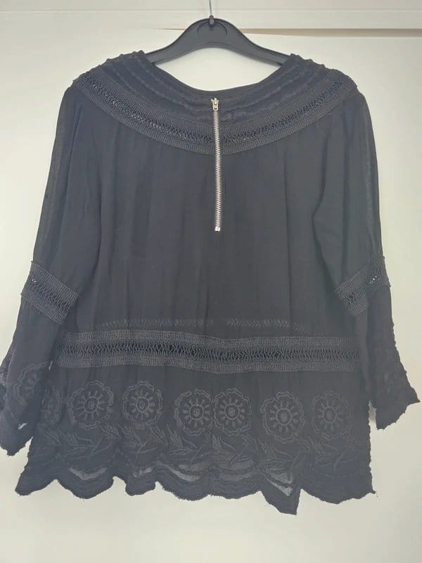 Topshop Black Bohemian Blouse with Embroidery and Lace