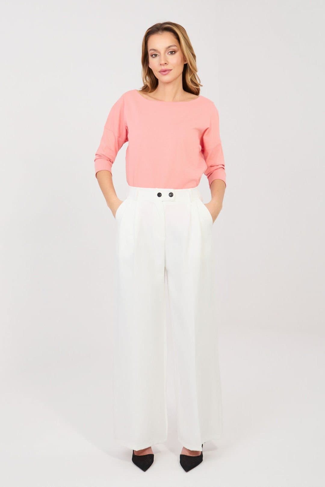 Love Lace Love Lace Women's High Waisted Elegant Wide Leg Trousers in White