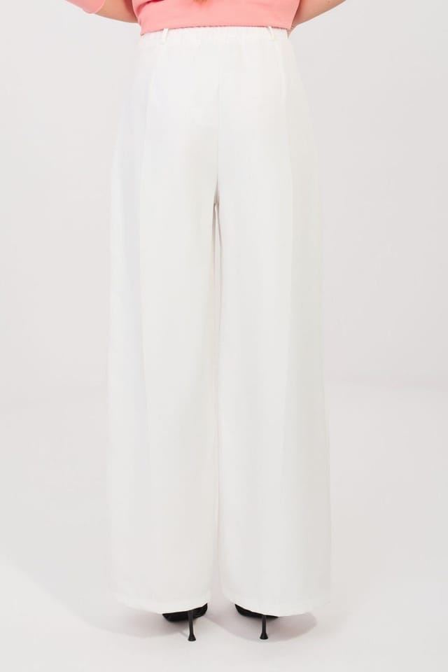 Love Lace Love Lace Women's High Waisted Elegant Wide Leg Trousers in White - 3