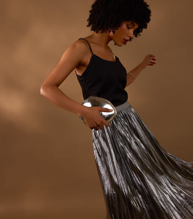 Blue Vanilla Women's Silver Metallic Pleated Midi Skirt Blue Vanilla New Look - 2