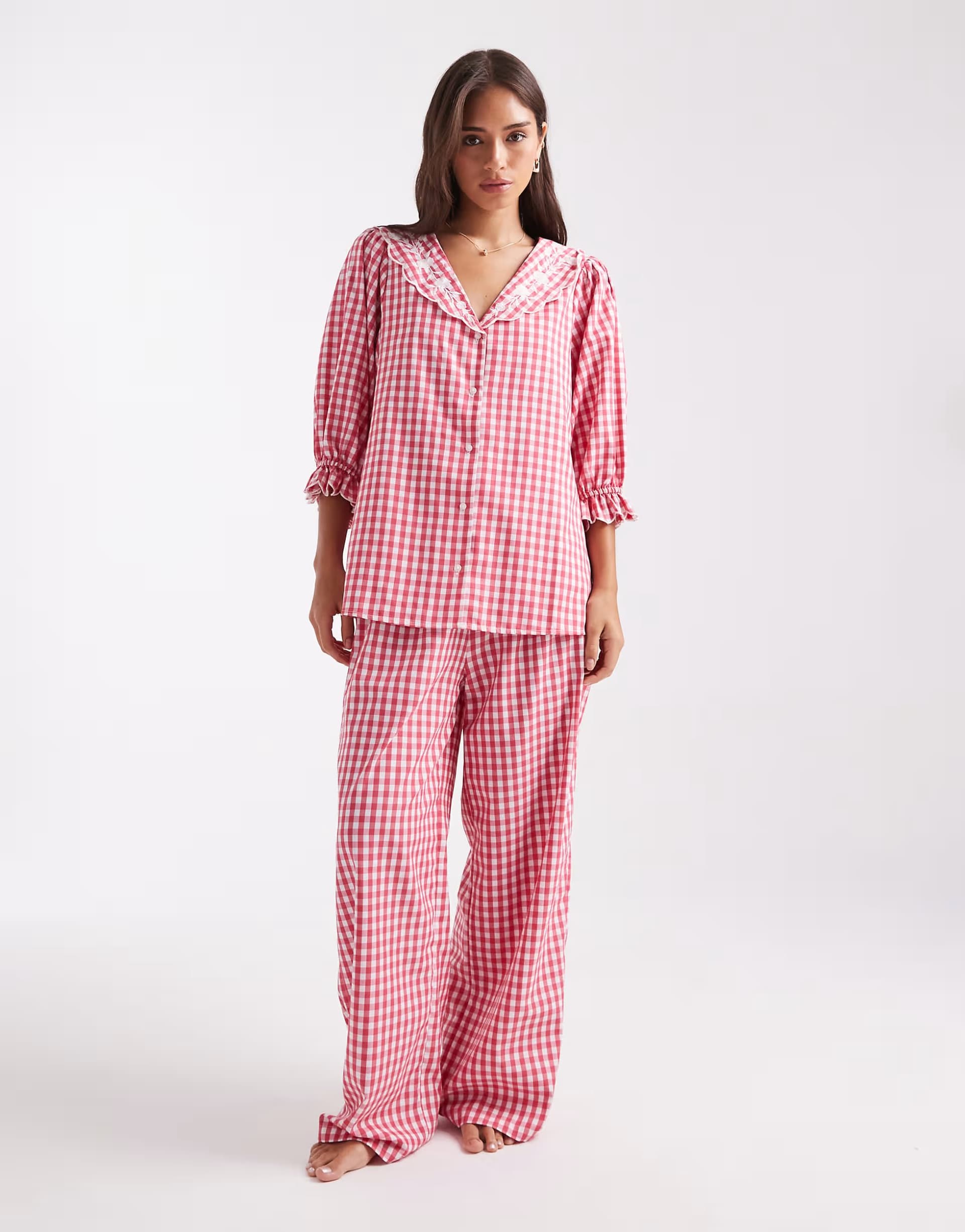 ASOS Miss Selfridge wide leg pyjama set in red gingham