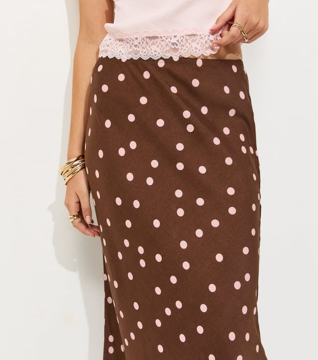 New Look Women's Brown Polka Dot Lace trim Midi Skirt New Look - 2