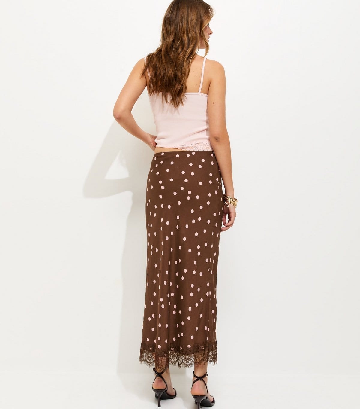 New Look Women's Brown Polka Dot Lace trim Midi Skirt New Look - 4