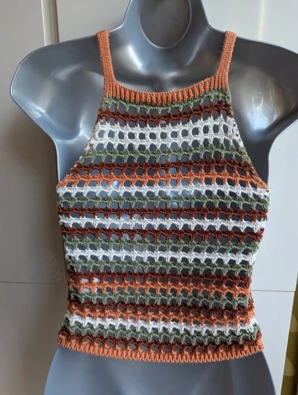 Topshop TopShop crochet knit earthy toned halter neck crop top. Size 6-8