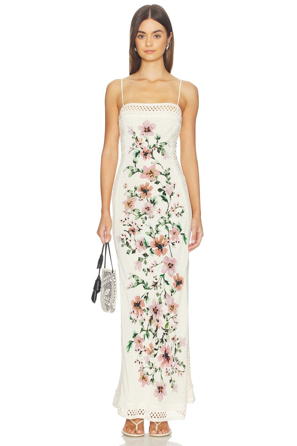 Revolve Cream Gardenia Floral Sweetheart Neckline Maxi Dress