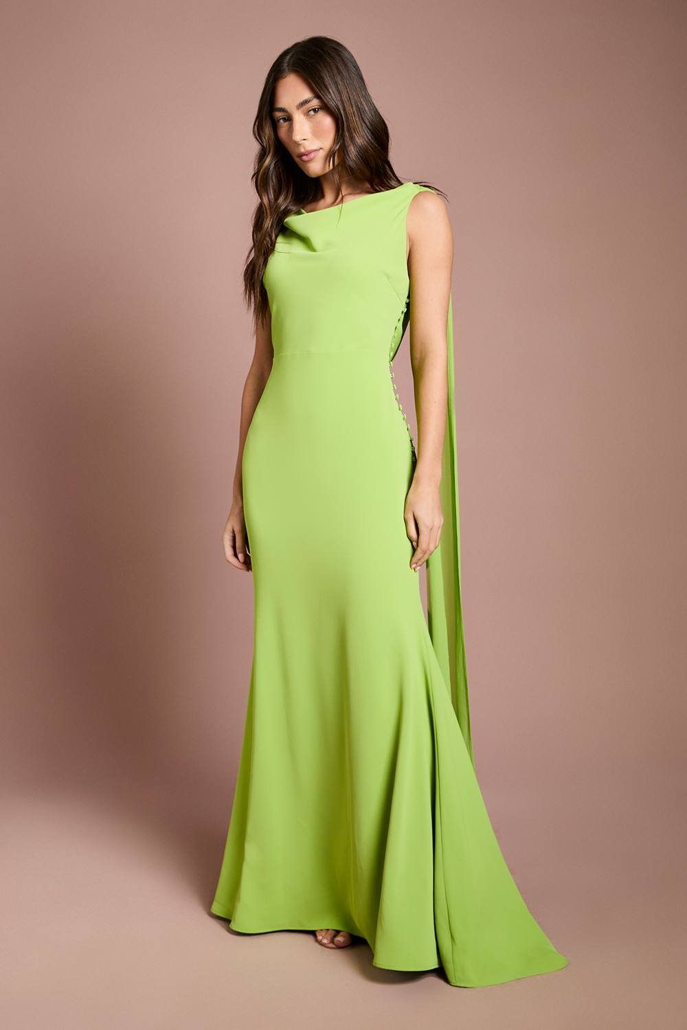 Coast Coast Women's Chiffon Detail Cowl Back Crepe Maxi Dress in Lime - 2