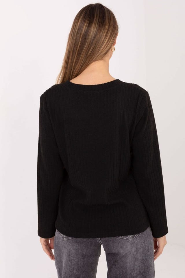 Love Lace Love Lace Women's Cotton V Neck Ribbed Sweater with Patch in Black - 3