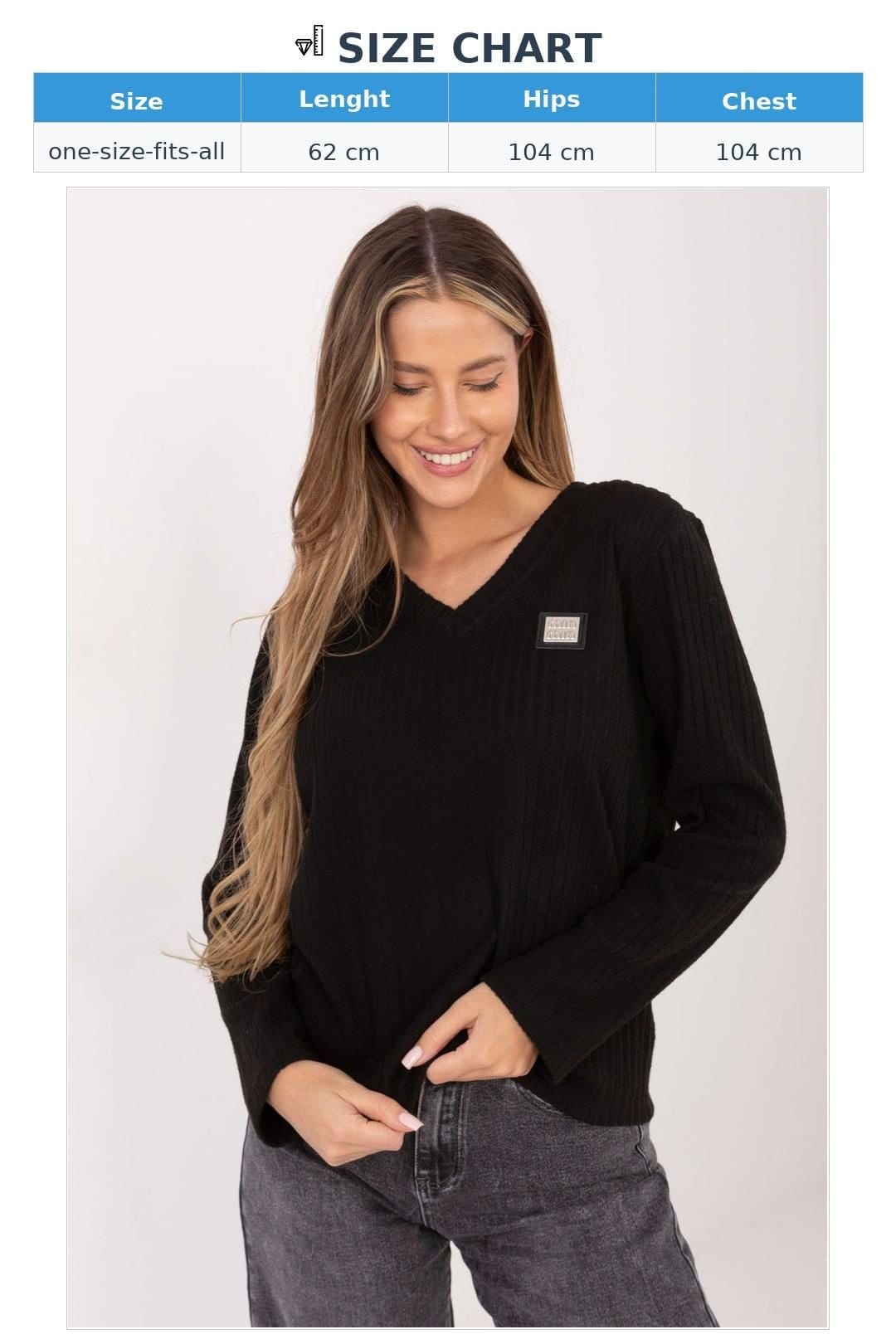 Love Lace Love Lace Women's Cotton V Neck Ribbed Sweater with Patch in Black - 4
