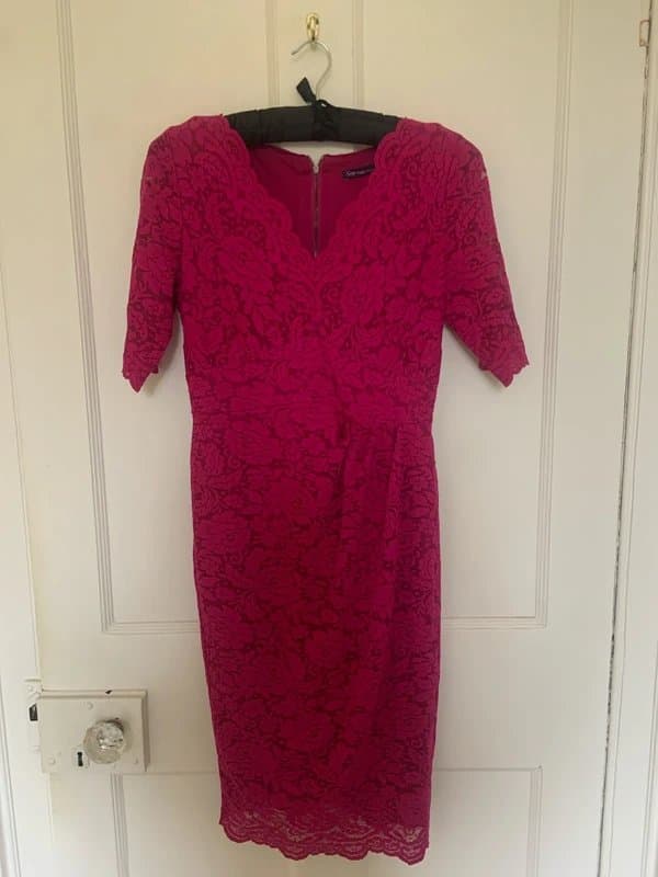 Marks & Spencer Lace dress, dark pink, v neck