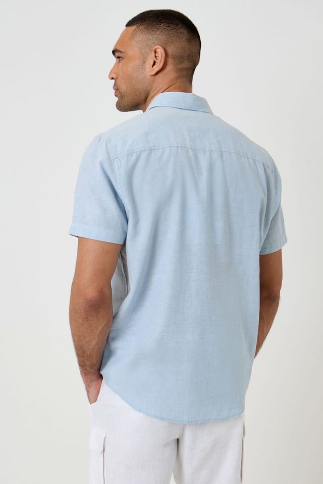 Threadbare Threadbare Men's Short Sleeve Linen Blend Shirt in Baby Blue - 2