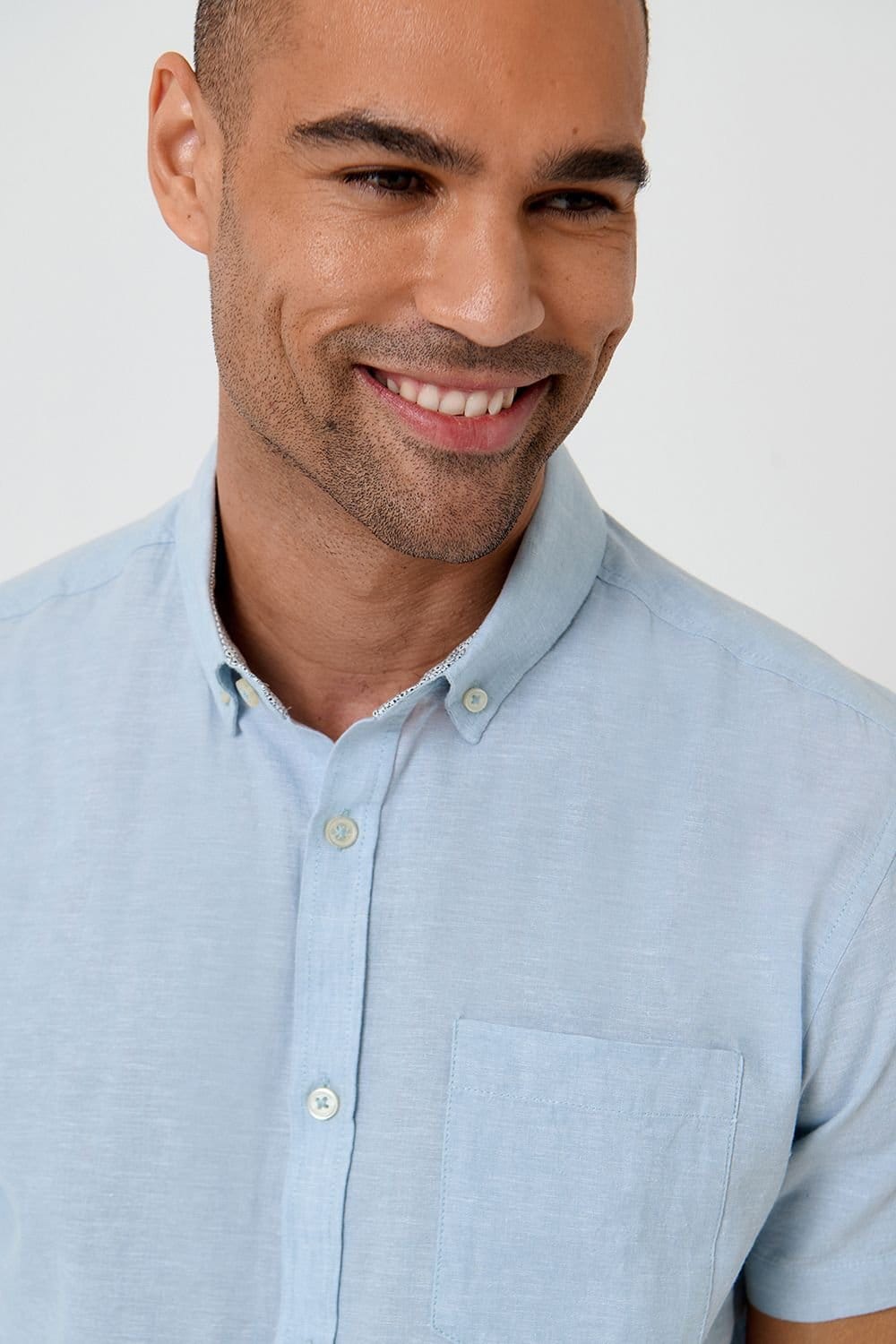 Threadbare Threadbare Men's Short Sleeve Linen Blend Shirt in Baby Blue - 4