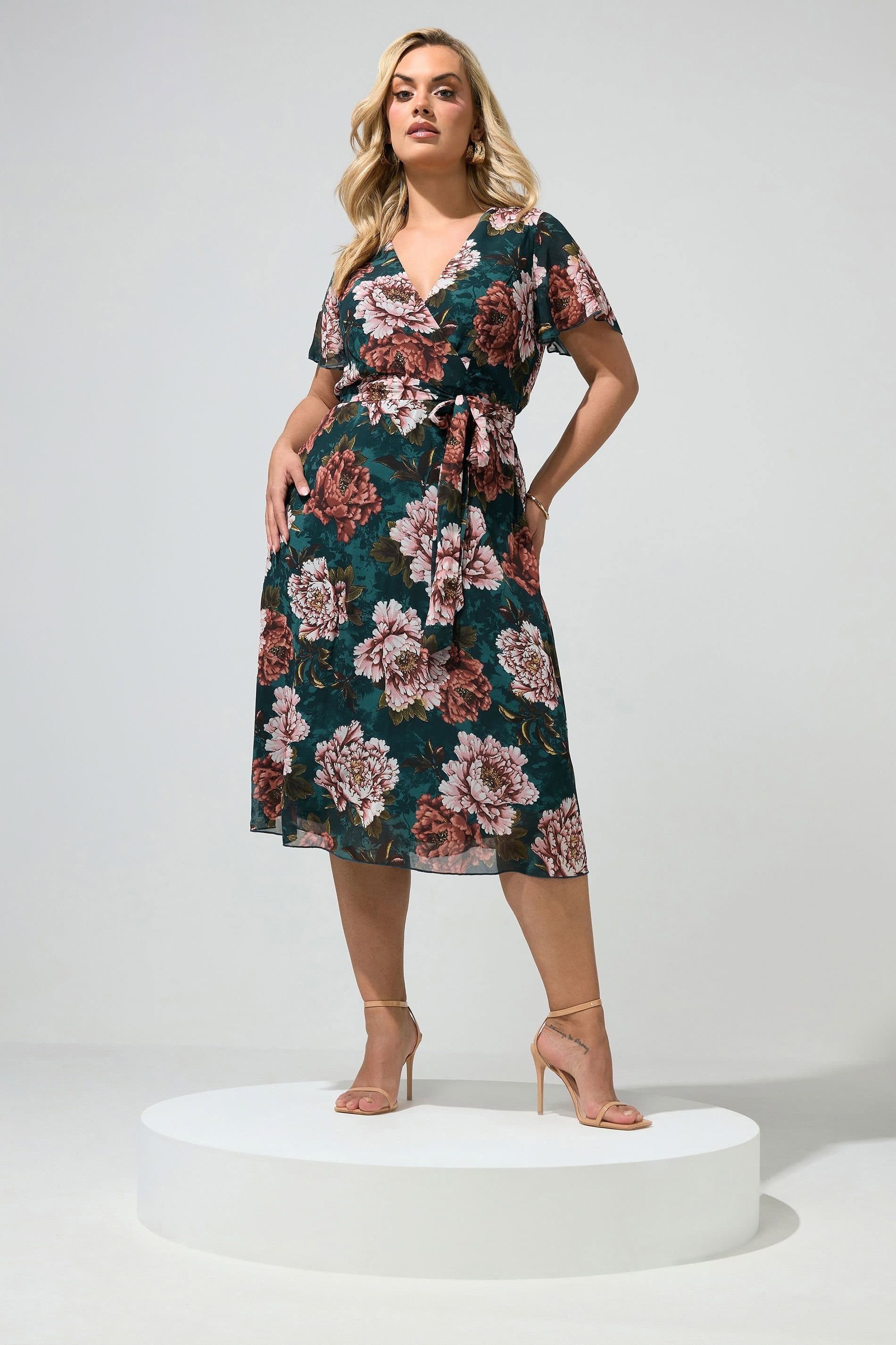 Yours Yours Women's Angel Sleeve Wrap Dress in Dark Green