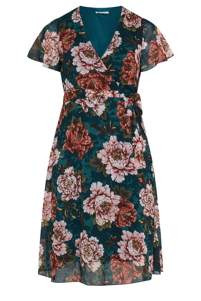 Yours Yours Women's Angel Sleeve Wrap Dress in Dark Green - 2