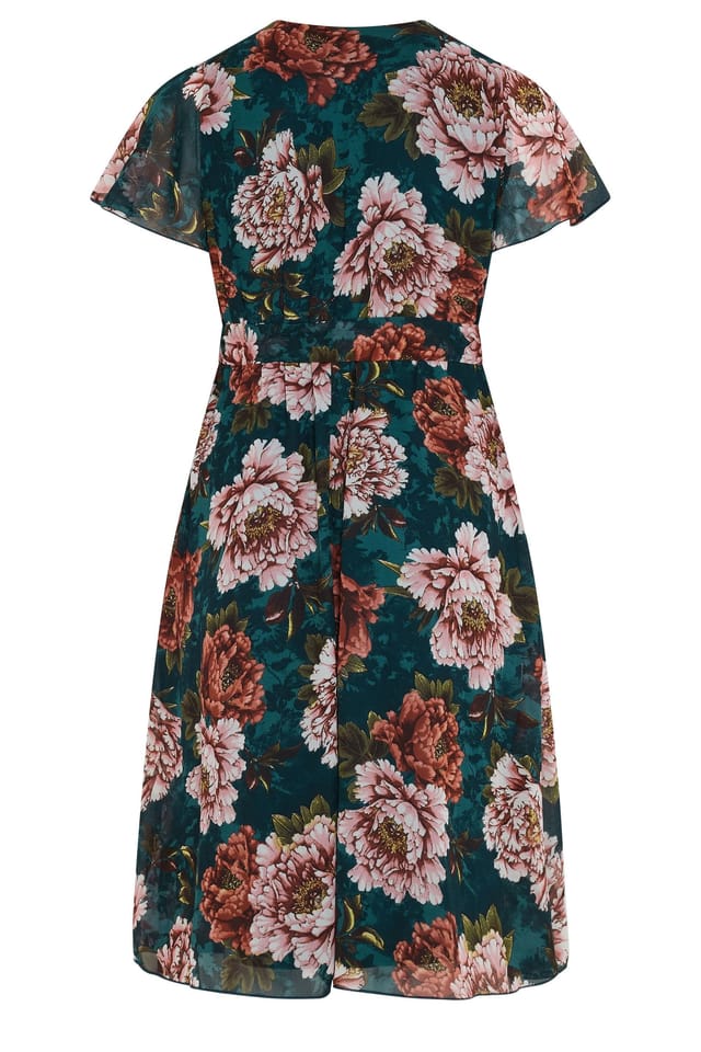 Yours Yours Women's Angel Sleeve Wrap Dress in Dark Green - 3