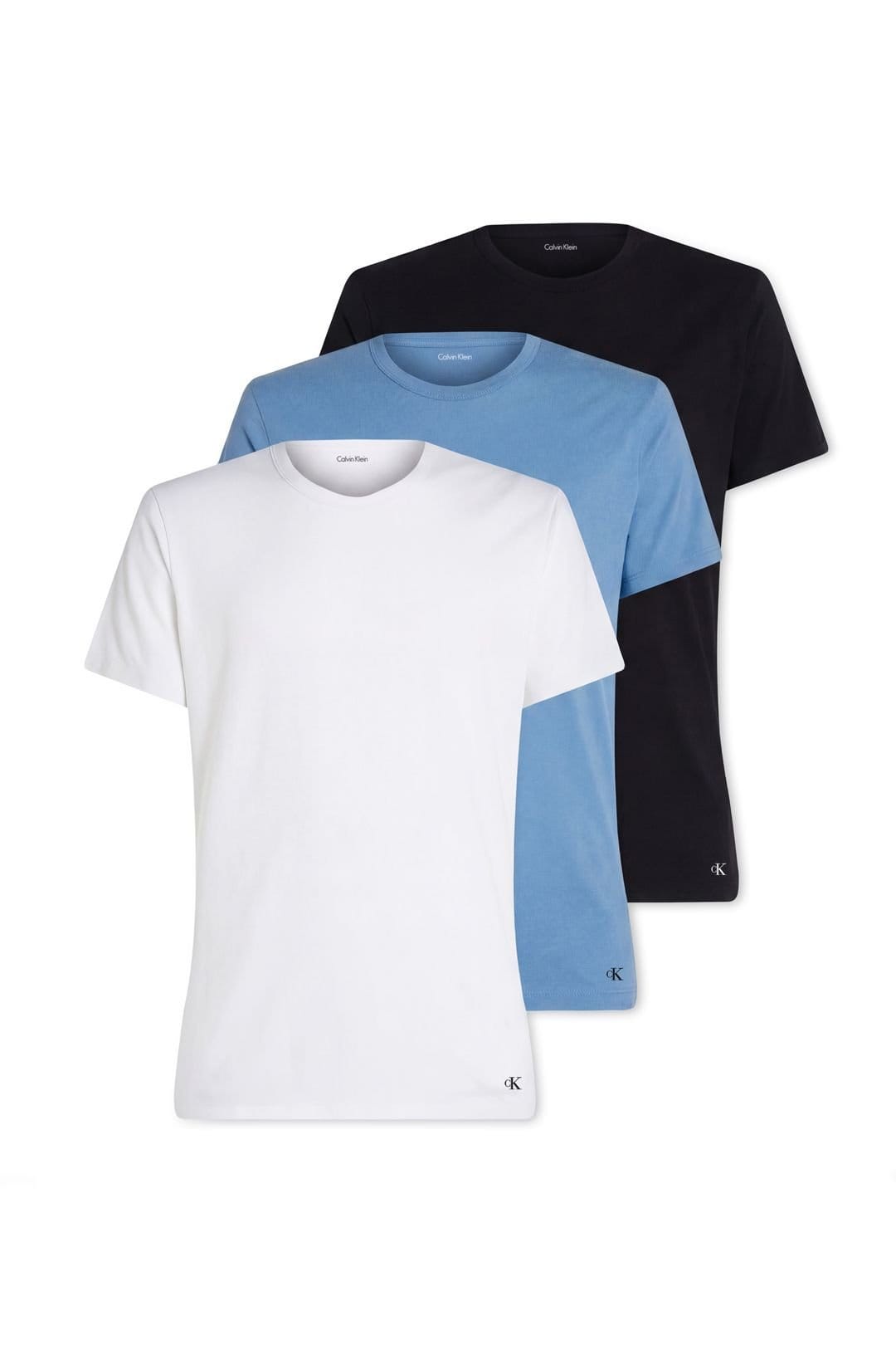 Calvin Klein Men's 3 Pack Crew Neck T-Shirts - Black/Blue Descent/White