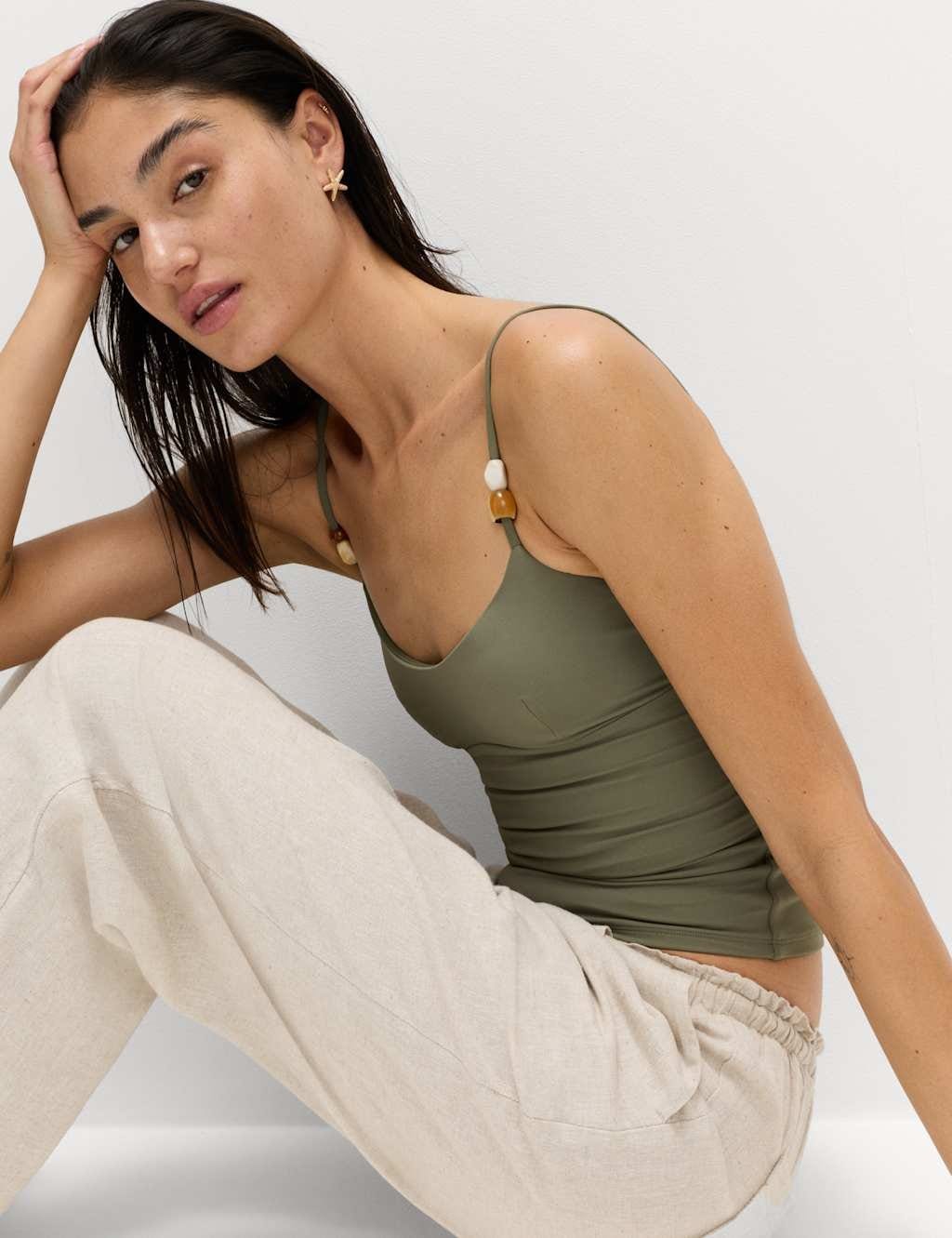 Marks & Spencer M&S Bead Detail Scoop Neck Tankini Top Dark Khaki - 4