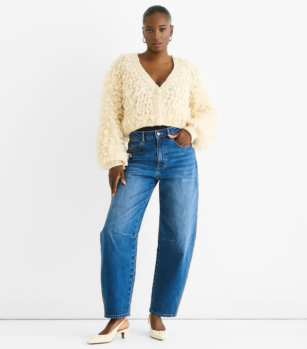 Gini London Gini London Cream Textured Loop Knit Cropped Cardigan