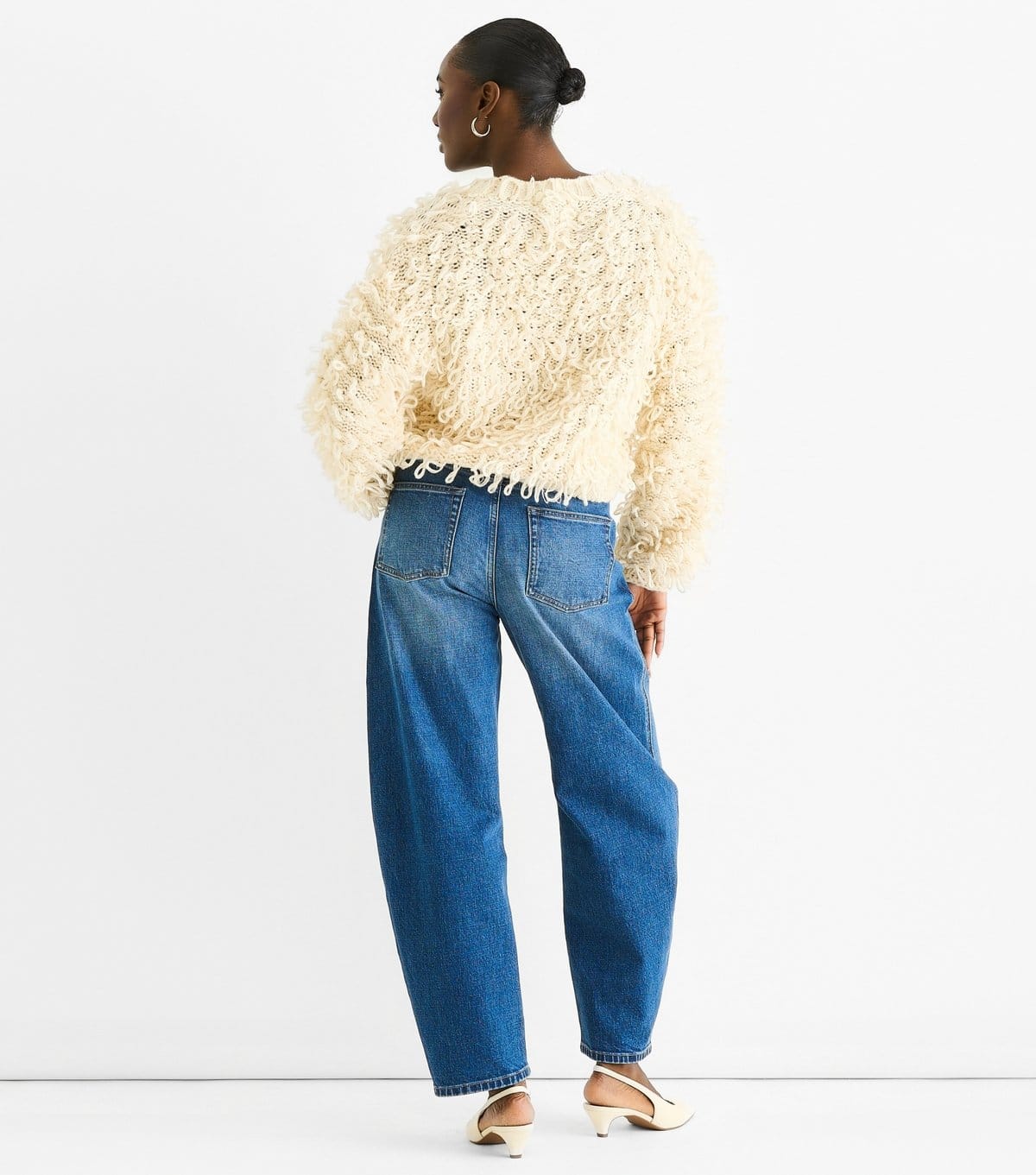 Gini London Women's Cream Textured Loop Knit Cropped Cardigan Gini London New Look - 4