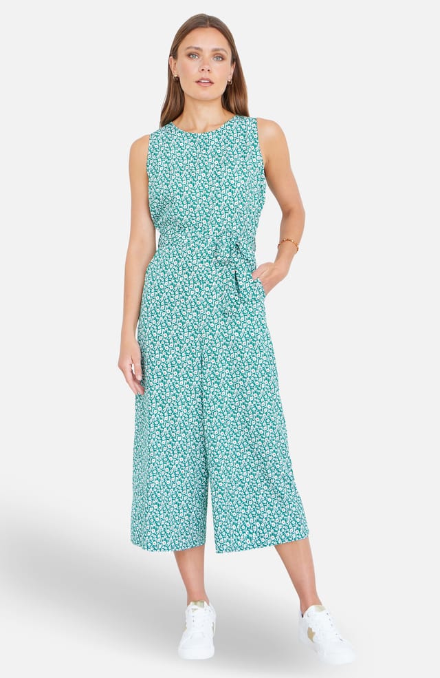 Yumi Yumi Women's Green Ditsy Culotte Jumpsuit - 2