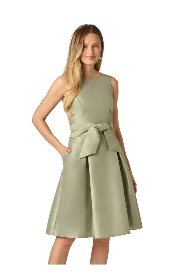 Adrianna Papell Adrianna Papell Women's Dupioni Tie Front Dress in Green - 2