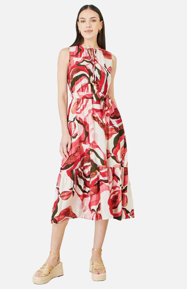 Yumi Yumi Women's Viscose Swirl Print Midi Dress in Bright Pink - 2